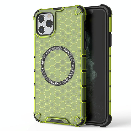 For iPhone 11 Pro Max Honeycomb Magnetic Ring Shockproof Phone Case(Green)