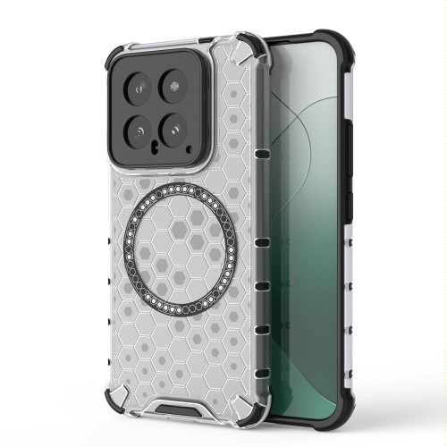 For Xiaomi 14 Honeycomb Magnetic Ring Shockproof Phone Case(White) For Xiaomi 14 Honeycomb Magnetic Ring Shockproof Phone Case(White)