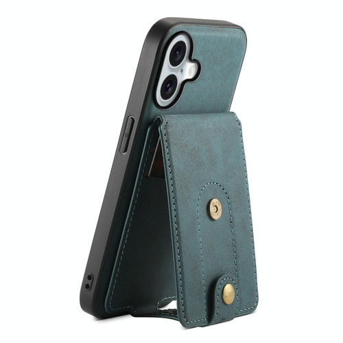 For iPhone 16 Plus Denior D14 NK Retro Pattern MagSafe Magnetic Card Holder Leather Phone Case(Blue)