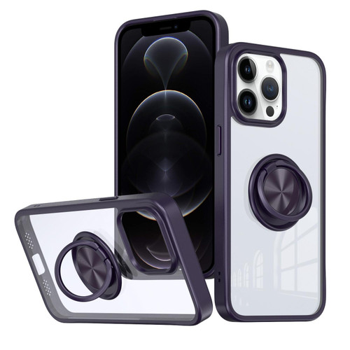 For iPhone 12 Pro Max Ring Holder PC Hybrid TPU Phone Case(Purple)