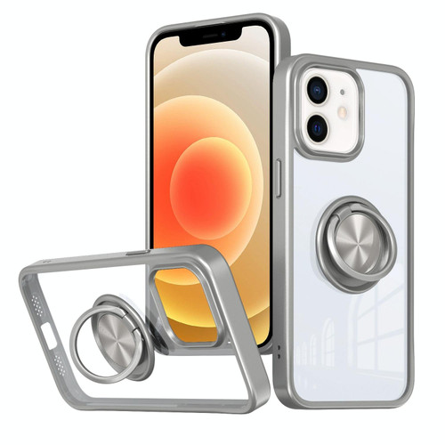 For iPhone 12 Ring Holder PC Hybrid TPU Phone Case(Grey)