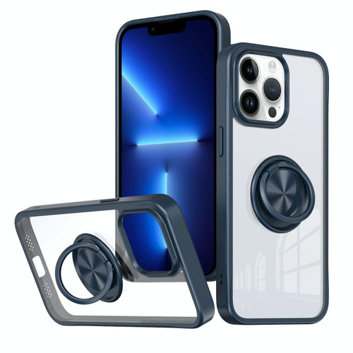 For iPhone 13 Pro Ring Holder PC Hybrid TPU Phone Case(Blue)