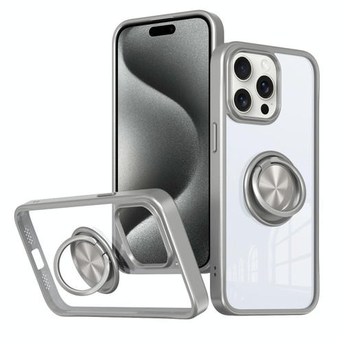 For iPhone 15 Pro Ring Holder PC Hybrid TPU Phone Case(Grey)