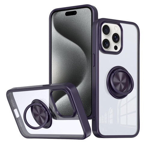 For iPhone 15 Pro Max Ring Holder PC Hybrid TPU Phone Case(Purple)