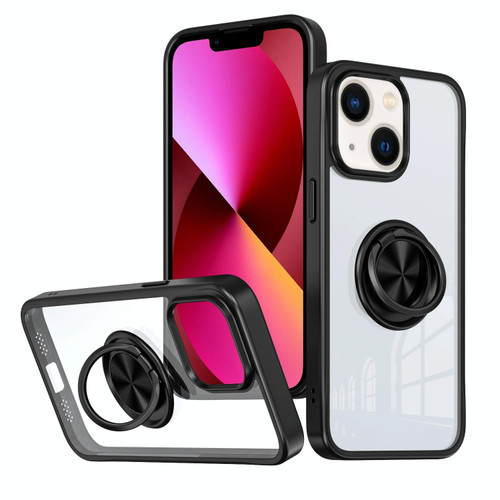 For iPhone 13 Ring Holder PC Hybrid TPU Phone Case(Black)