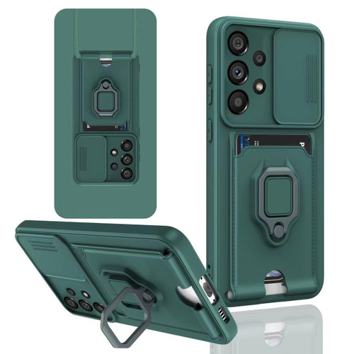 For Samsung Galaxy A52 4G / 5G Sliding Camshield Magnetic Card Holder Silicone Phone Case(Dark Night Green)