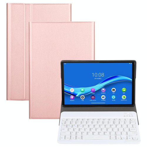 AM11 2 in 1 Removable Bluetooth Keyboard + Protective Leather Tablet Case with Holder for Lenovo M10 FHD REL TB-X605FC/LC(Rose Gold)