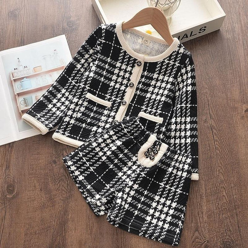 Children Suit Black Plaid Pattern Jacket + Shorts Two-piece Suit (Color:Black Size:100) Children Suit Black Plaid Pattern Jacket + Shorts Two-piece Suit (Color:Black Size:100)