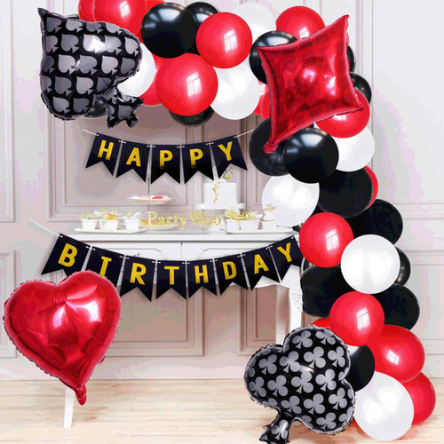 Playing Cards Balloon Decoration Round Latex Aluminum Foil Balloon Decoration Set Playing Cards Balloon Party Decoration