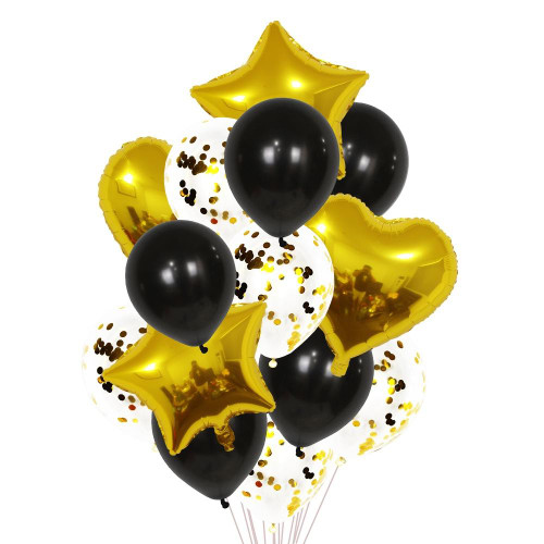 2 PCS 18 Inch Aluminum Pearl Sequins Balloon Set Party Decoration Holiday Decoration(Black+Gold)