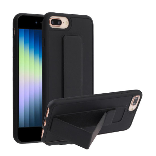 For iPhone SE 2022 / SE 2020 / 8 / 7 Shockproof PC + TPU Protective Case with Wristband & Holder(Black)