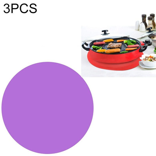 3 PCS 12 Inch Food Grade Silicone Microwave Oven Mat Round Silicone Placemat Non-Slip Insulation Mat(Purple)