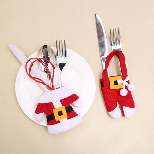 Christmas Table Decoration Christmas Small Clothes Pants Cutlery Cover(Cloth Button)