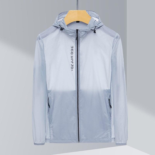 Mens Outdoor UV Proof Breathable Lightweight UPF 70 + Sunscreen Clothes For Couples (Color:Light Grey Size:L)