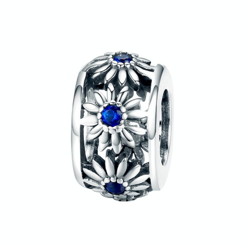 S925 Pure Silver DIY Bracelet Accessories Plant Blue Daisy Spacer S925 Pure Silver DIY Bracelet Accessories Plant Blue Daisy Spacer
