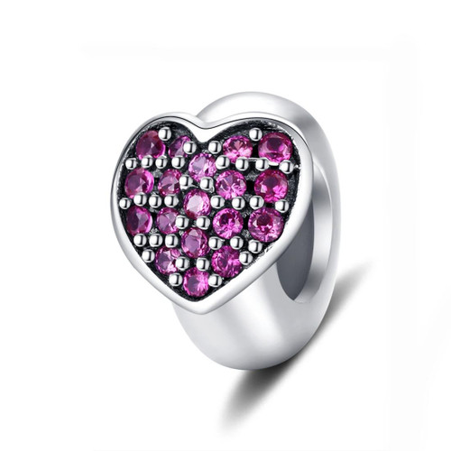 S925 Sterling Silver Pink Zircon Love Heart Beads DIY Bracelet Necklace Accessories S925 Sterling Silver Pink Zircon Love Heart Beads DIY Bracelet Necklace Accessories