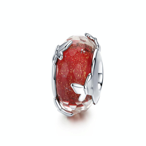 S925 Sterling Silver Pendant Red Glazed Bead Butterfly Beads DIY Bracelet Necklace Accessories
