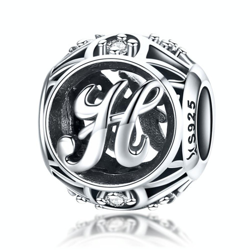 S925 Sterling Silver 26 English Letter Beads DIY Bracelet Necklace Accessories, Style:H