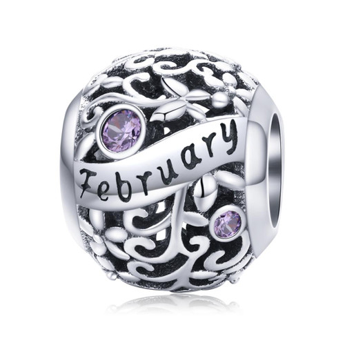 S925 Sterling Silver 12 Birthstone DIY Bracelet Necklace Accessories, Style:February