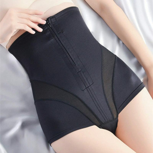 Postpartum High Waist Ventilation Breasted Zip Hip Lift Belly Pants Daily Stomach Shaping without Slimming Belted Panties, Size:L(Black)