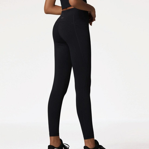 Double Sided Brocade Nude Sports Fitness Pants High Waist, Abdomen And Buttock Lifting Yoga Pants (Color:Black Size:S)