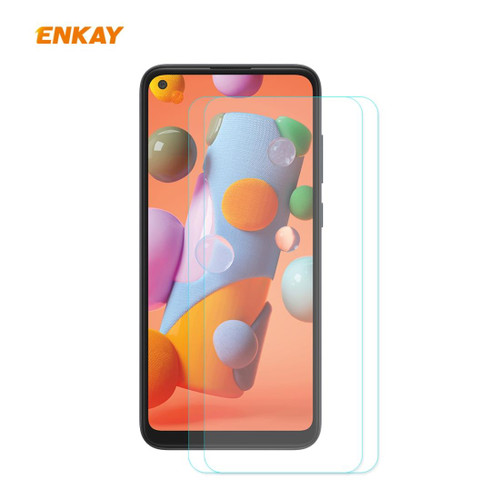 For Samsung Galaxy A21 2 PCS ENKAY Hat-Prince 0.26mm 9H 2.5D Curved Edge Tempered Glass Film