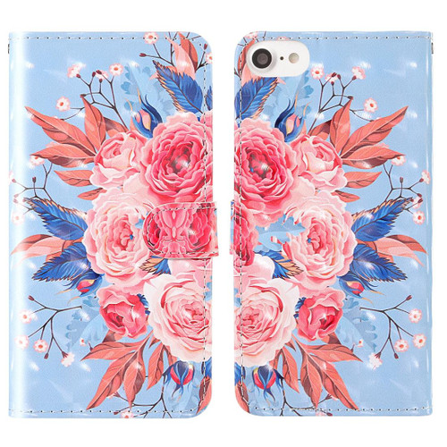 For iPhone 7 / 8 3D Painting Colored Drawing Pattern Horizontal Flip TPU + PU Leather Case with Holder & Card Slots & Wallet & Lanyard(Colored Flowers)