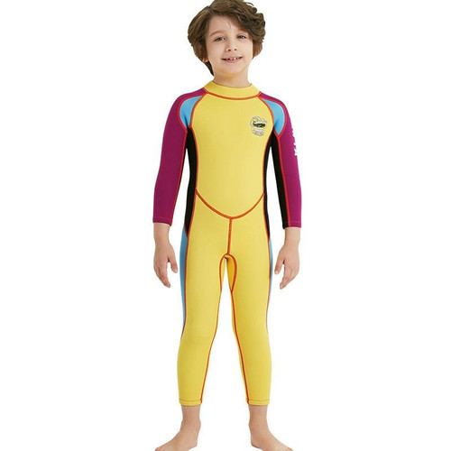 DIVE&SAIL WS-18816 Children Diving Suit One-piece Long-sleeved Swimsuit Sunscreen Hot Spring Surfing Suit, Size:M(Yellow Purple Sleeves) DIVE&SAIL WS-18816 Children Diving Suit One-piece Long-sleeved Swimsuit Sunscreen Hot Spring Surfing Suit, Size:M(Yellow Purple Sleeves)