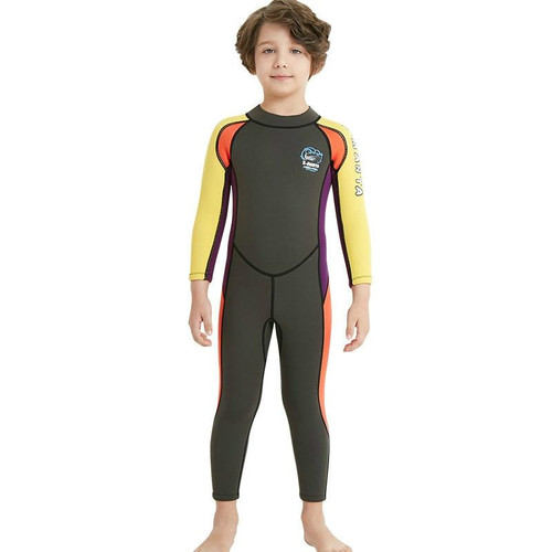 DIVE&SAIL WS-18816 Children Diving Suit One-piece Long-sleeved Swimsuit Sunscreen Hot Spring Surfing Suit, Size:XXL(Army Green Yellow Sleeves)