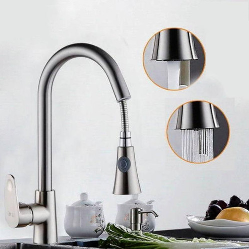 Kitchen Pull-out Faucet Hot And Cold Home 304 Stainless Steel Retractable Rotating Faucet, Style:Brushed copper