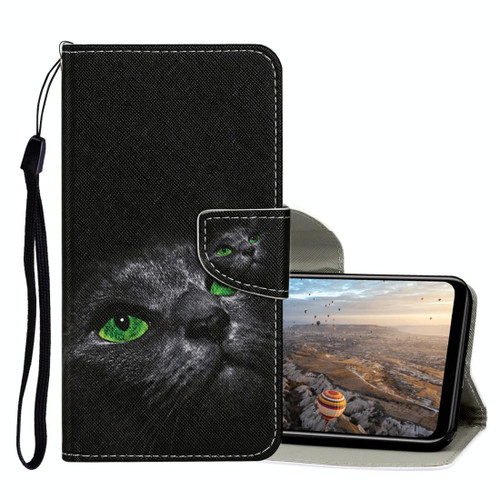 For Huawei Honor 9X Lite Colored Drawing Pattern Horizontal Flip Leather Case with Holder & Card Slots & Wallet(Black Cat)