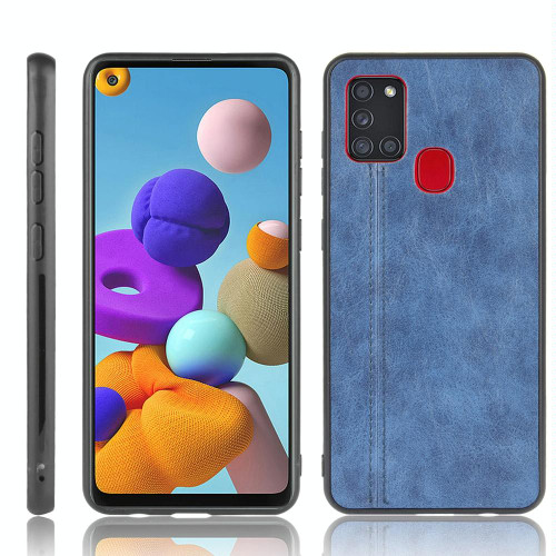 For Samsung Galaxy A21s Shockproof Sewing Cow Pattern Skin PC + PU + TPU Case(Blue) For Samsung Galaxy A21s Shockproof Sewing Cow Pattern Skin PC + PU + TPU Case(Blue)