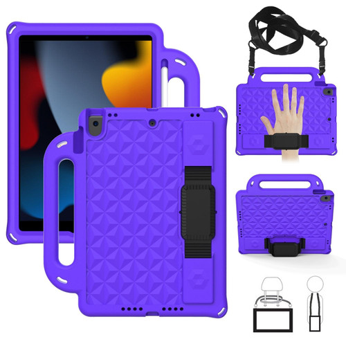 Diamond Texture Design EVA Children Shockproof Protective Case with Strap For iPad 10.2 2021 / 2020 / 2019 / Pro 10.5(Purple+Black)