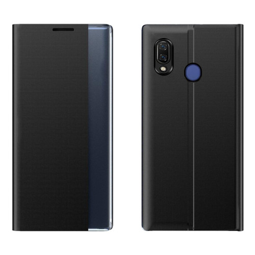For Galaxy A20 / A30 Side Display Magnetic Horizontal Flip Plain Texture Cloth + PC Case with Holder & Sleep / Wake-up Function(Black)