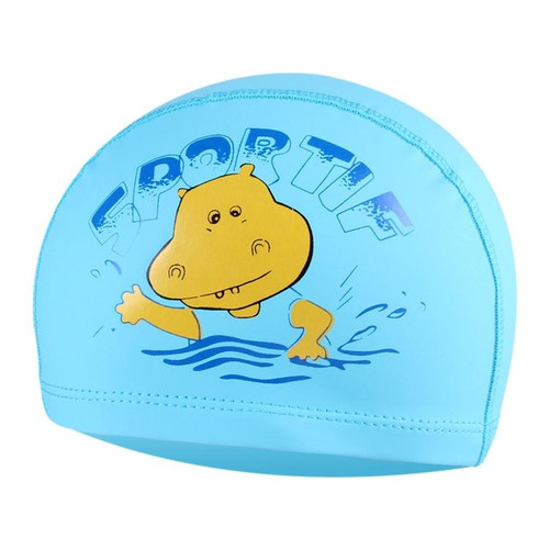 Children Cartoon Hippo Pattern PU Coated Waterproof Swimming Cap, Pattern Random Delivery(Lack Blue)