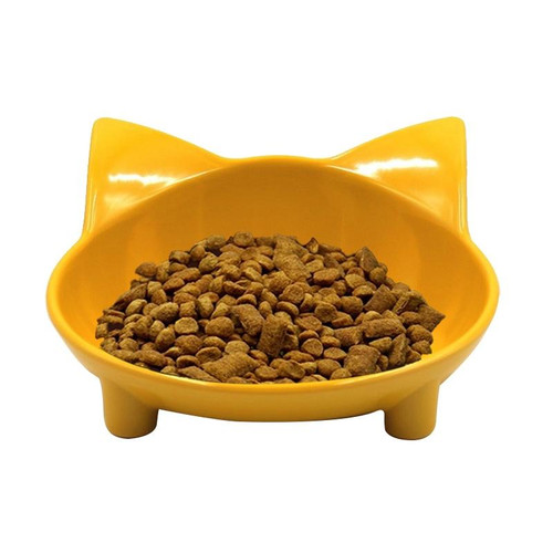 Pet Bowl Non-slip Cute Cat Type Color Cat Bowl Pet Supplies(Yellow)