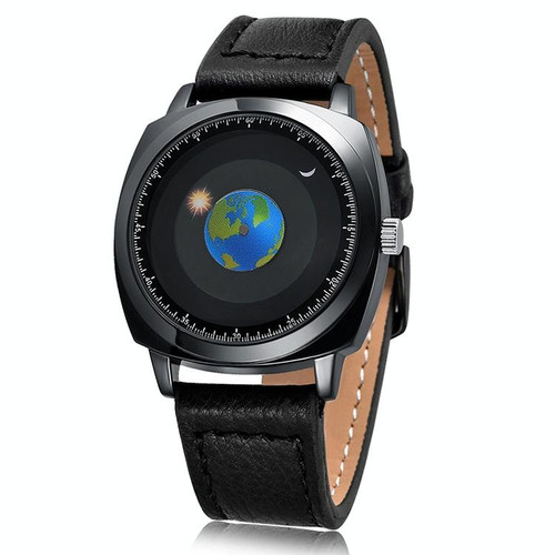 addies MY-1704 Earth Pattern Genuine Leather Strap Watch for Men, Not Support Life Waterproof