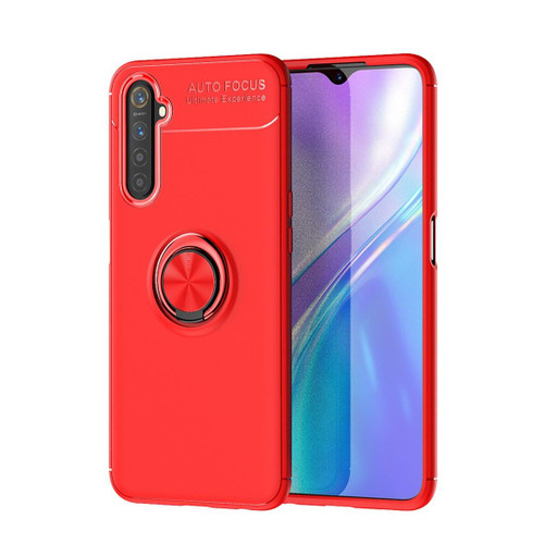 For OPPO Realme 6 Metal Ring Holder 360 Degree Rotating TPU Case(Red+Red)