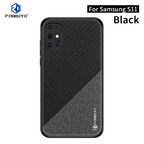 For Galaxy S20+ PINWUYO Rong Series  Shockproof PC + TPU+ Chemical Fiber Cloth Protective Cover(Black)