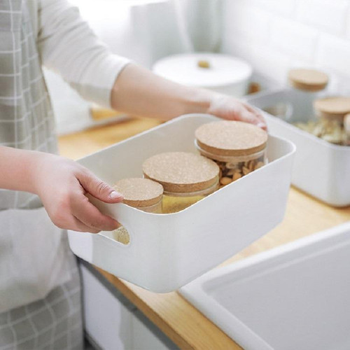 Desktop Storage Box Bathroom Kitchen Plastic Storage Basket Snacks Sundry Storage Basket Cosmetics Storage Basket(White)