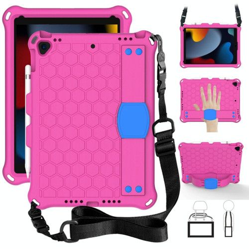 For iPad 10.2 Honeycomb Design EVA + PC Four Corner Shockproof Protective Case with Straps (Rose Red)