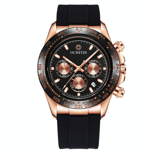 OCHSTIN 6103 Multi Function Quartz Watch Silicone Watch Band Sports Luminous Waterproof Watch(Rose Gold  Black)
