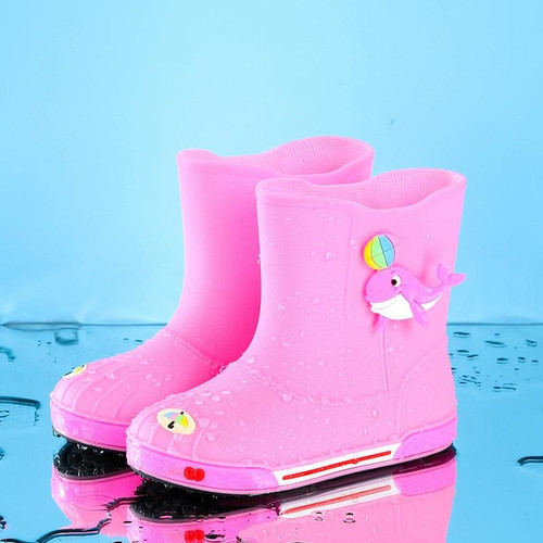 Children Non-Slip Plus Velvet Warm Cartoon Short Rain Boots, Size:Inner Length 17cm, Style:Without Cotton Cover(Pink)