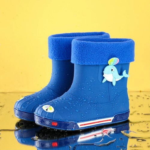 Children Non-Slip Plus Velvet Warm Cartoon Short Rain Boots, Size:Inner Length 17cm, Style:With Cotton Cover(Dark Blue)