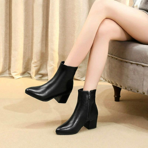 Autumn  Winter Glitter Square Heel Pointed Low-Top Women Boots, Size:36(Black)