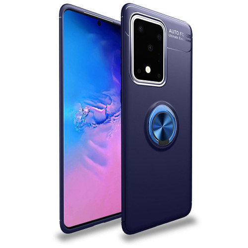 For Galaxy S20 Ultra Metal Ring Holder 360 Degree Rotating TPU Case(Blue+Blue)