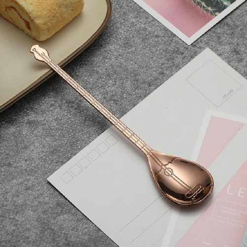 Stainless Steel Coffee Mixing Spoon Creative Musical Instrument Shape Spoon, Style:Lute, Color:Rose Gold