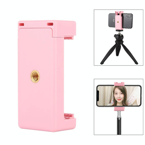 PULUZ Selfie Sticks Tripod Mount Phone Clamp with 1/4 inch Screw Holes & Cold Shoe Base(Pink)