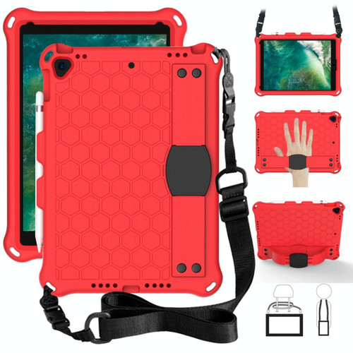 For    iPad Pro 10.5 Honeycomb Design EVA + PC Four Corner Anti Falling Flat Protective Shell With Straps(Red+Black)