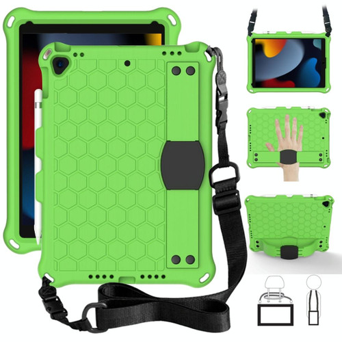 For iPad 10.2 Honeycomb Design EVA + PC Four Corner Shockproof Protective Case with Straps(Green+Black)